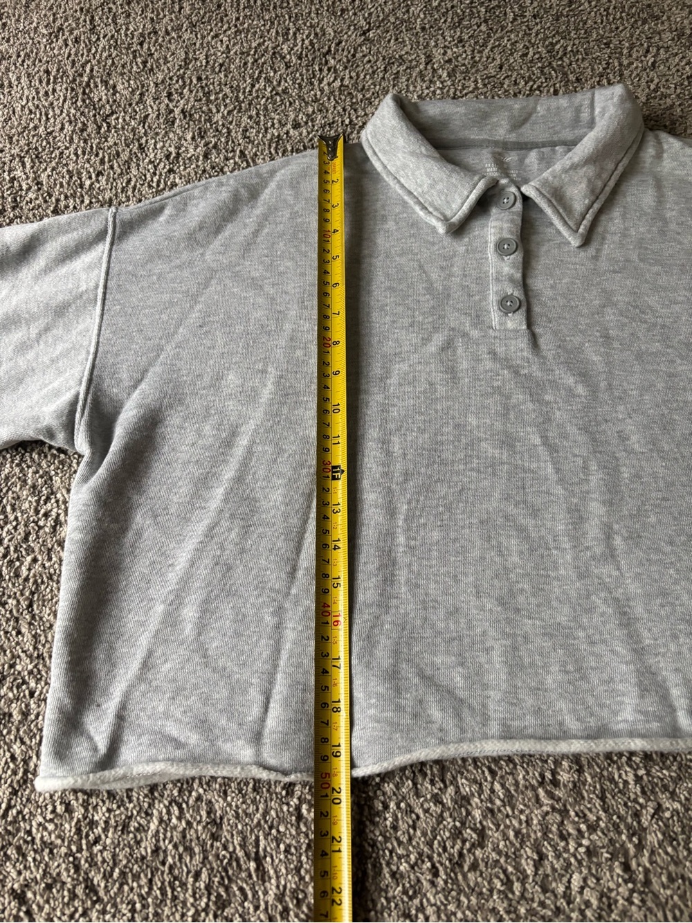 Aerie Fleece of Mind Cropped Polo Henley Collared Fleece Sweatshirt Grey Size M - Picture 7 of 14